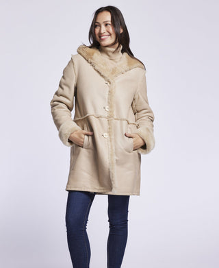 3292HD Hooded spill seam shearling coat    Clearance  $500  e Colors