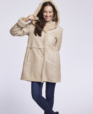 3292HD Hooded spill seam shearling coat    Clearance $500