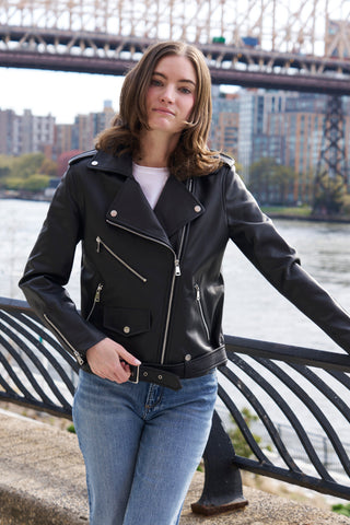 #422 Belted Leather Biker Jacket Mother's Day  3 daus only $295