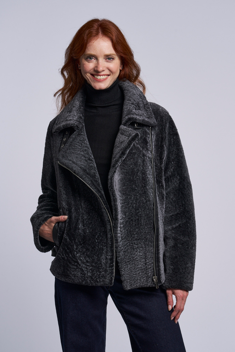 Genuine Shearling Biker Jacket For Women | Blue Duck