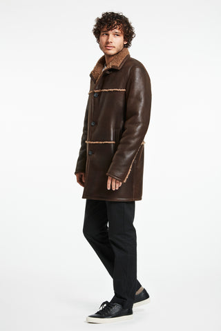 SOHO MAN - long length shearling coat in Brown
