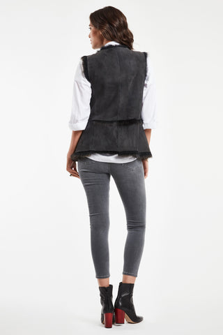 SHEARLING VEST in Grey with Model shot