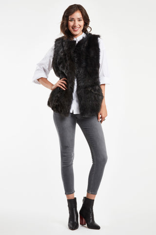 SHEARLING VEST in Grey with Model shot