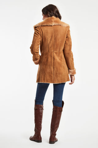 Back View of TOSCANA NOTCH COLLAR JACKET in Camel with Notch collar