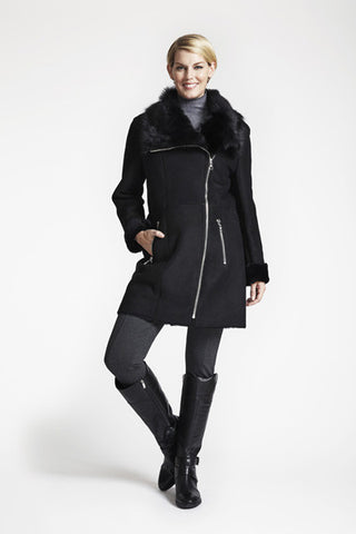 SIDE ZIP FRONT COAT WITH TOSCANA COLLAR with Model shot