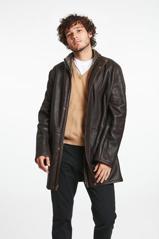 Classic Walker Jacket features a zip-front with snap up placket in Brown