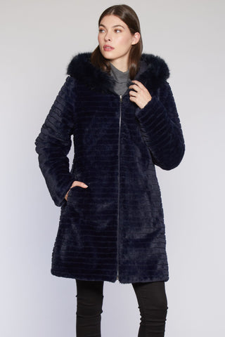 Hooded Quilted Puffer Reverses to Faux Fur