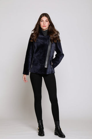Hooded Shearling Moto with Model shot