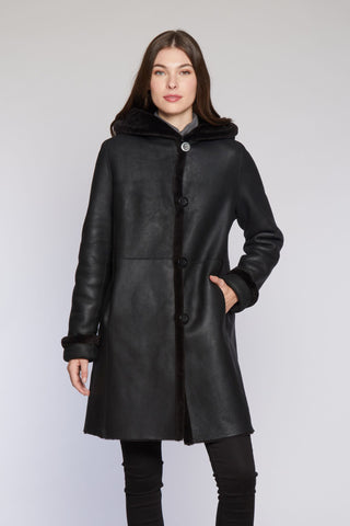 EASY BODY REVERSIBLE SHEARLING WITH HOOD in Black Napa