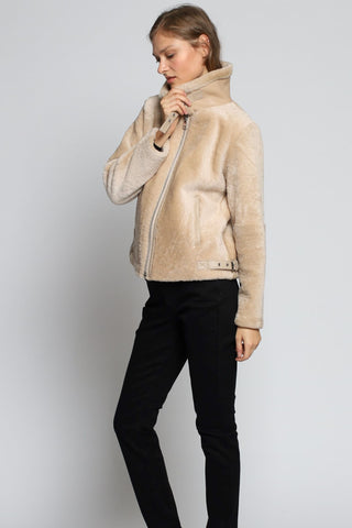 Side View of GENUINE SHEARLING CLASSIC FLIGHT JACKET styling in Genuine shearling lamb