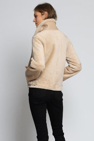 Back View of GENUINE SHEARLING CLASSIC FLIGHT JACKET styling in Genuine shearling lamb
