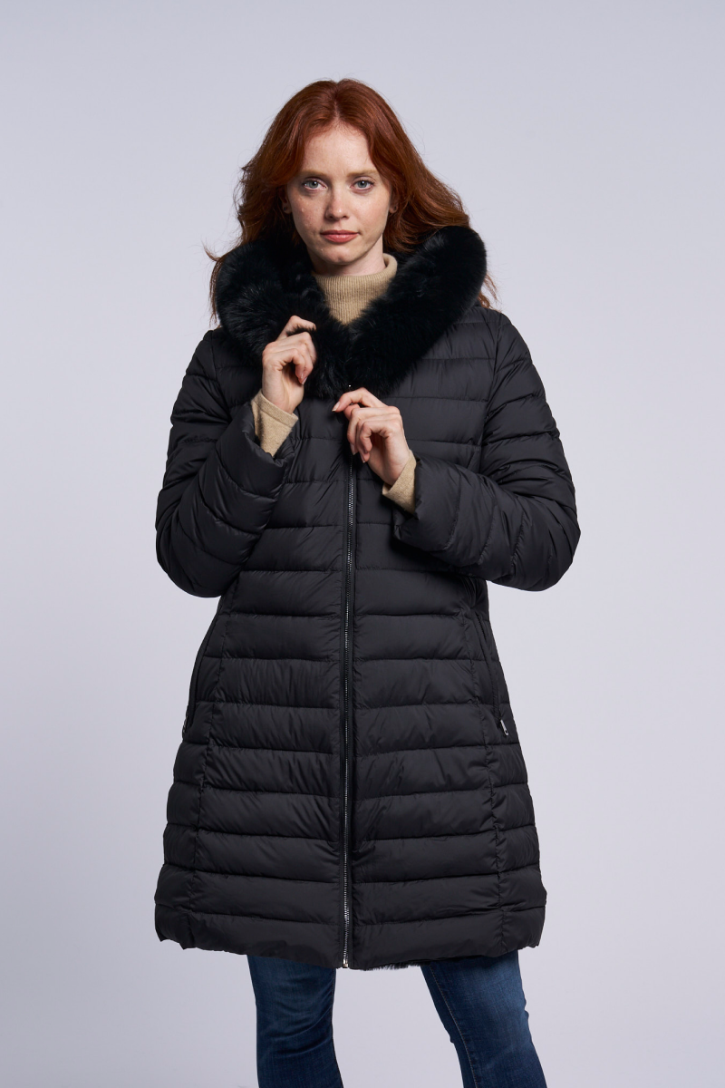 REVERSIBLE DOWN TO LAYERED RABBIT W/FOX HOOD | Blue Duck REVERSIBLE DOWN TO LAYERED RABBIT W/FOX HOOD | Blue Duck