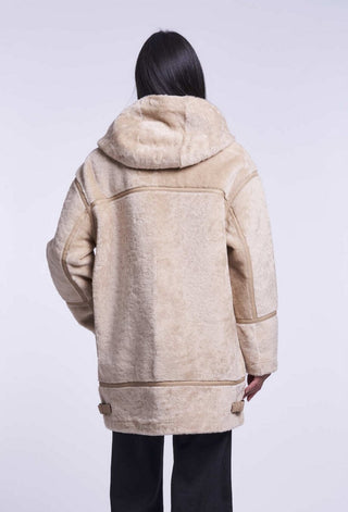 238HD Genuine shearling hooded topper beige only  Celebrate 250   $390