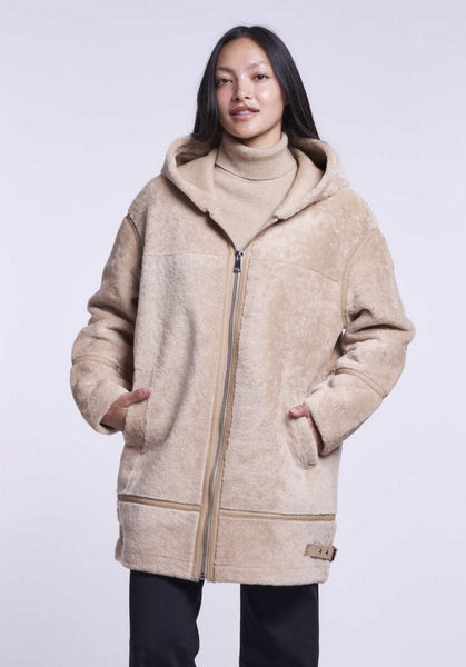 238HD Genuine shearling hooded topper beige only Celebrate 250 $390