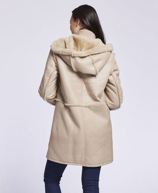 3292HD Hooded spill seam shearling coat