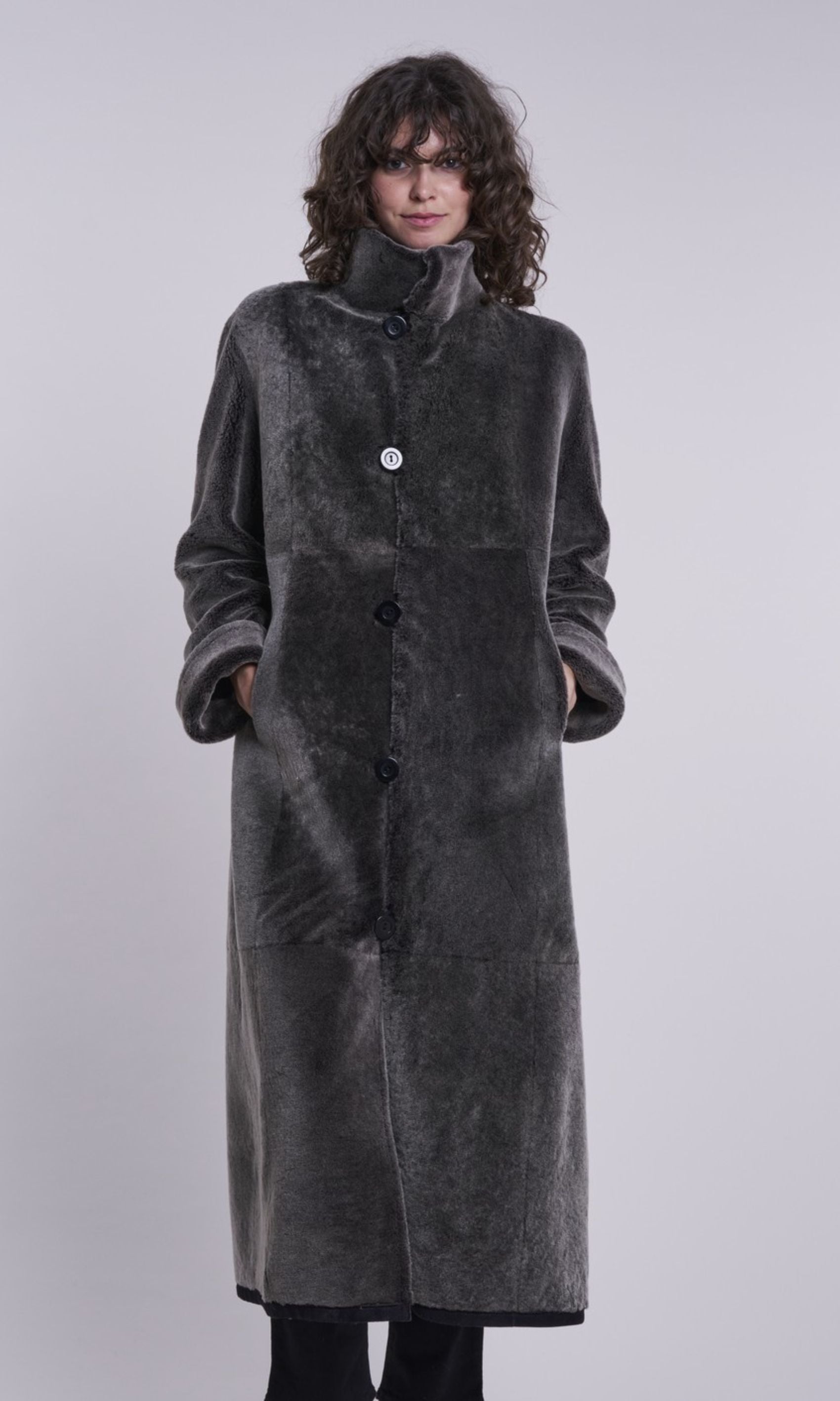 2283 Maxi Length Shearling Coat - Main Image