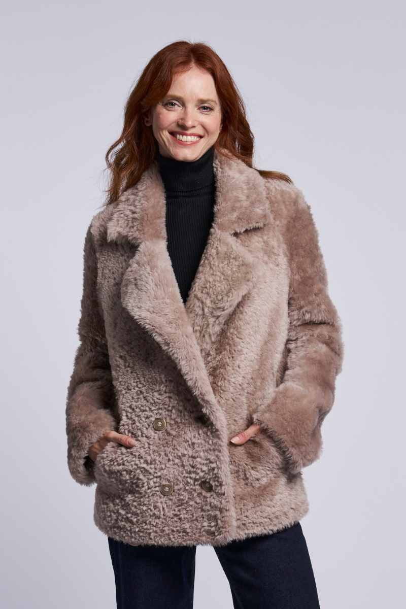 Double Breasted Silky Shearling Jacket For Women | Blue Duck Double Breasted Silky Shearling Jacket For Women | Blue Duck