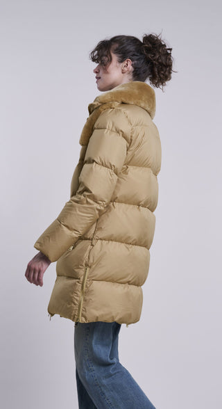 2502C Down coat shearling collar and yoke  1/2 price GIFT OF WARMTH  now $250
