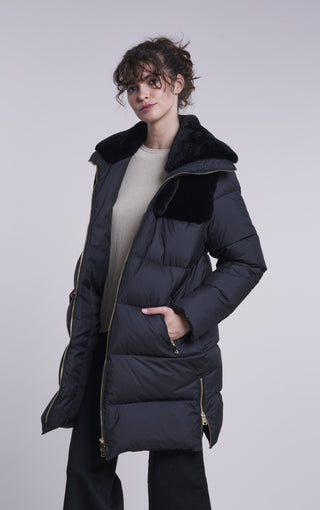 2502 Down coat shearling collar and yoke
