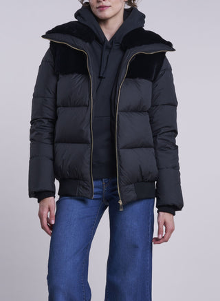 214 Down jacket with shearling collar and yoke