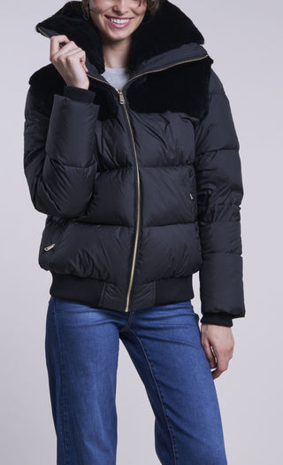 214 Down jacket with shearling collar and yoke