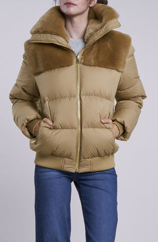 214 Down jacket with shearling collar and yoke