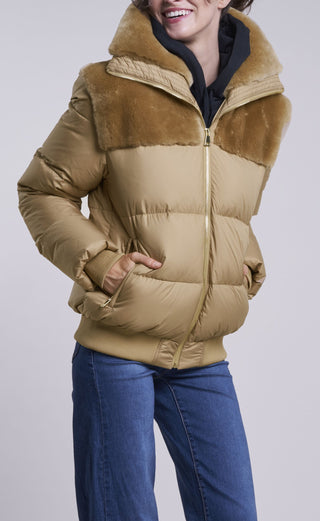 214 Down jacket with shearling collar and yoke
