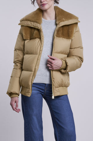 214 Down jacket with shearling collar and yoke