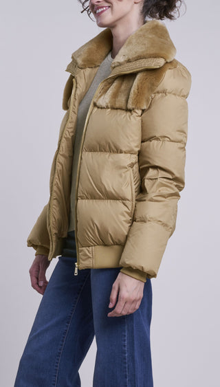 214 Down jacket with shearling collar and yoke