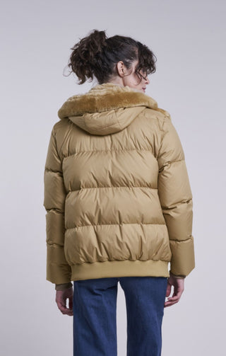 215HDC Down hooded jacket with shearling yoke  1/2 price GIFT OF WARMTH now $225