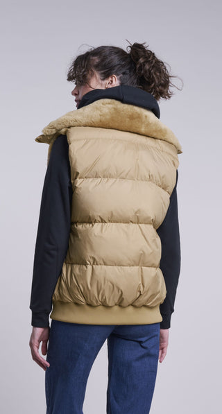 204C Down vest with shearling yoke and collar  1/2 price GIFT OF WARMTH now $175