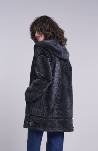 238HD Genuine shearling hooded topper Black Friday  Special $500
