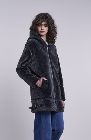 238HD Genuine shearling hooded topper Black Friday  Special $500