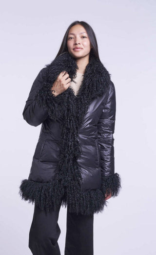 6013 Down topper with long hair shearling trim  delivery 9/15