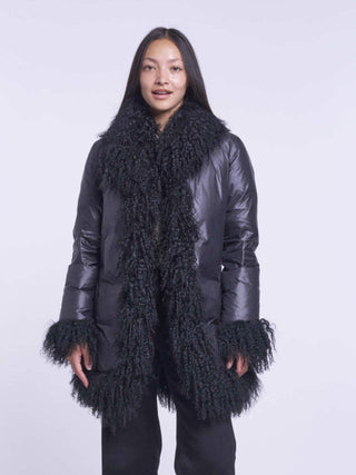 6013 Down topper with long hair shearling trim  delivery 9/15