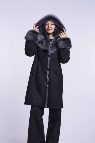 6232HD  Hooded shearling coat Toscana hood and cuffs