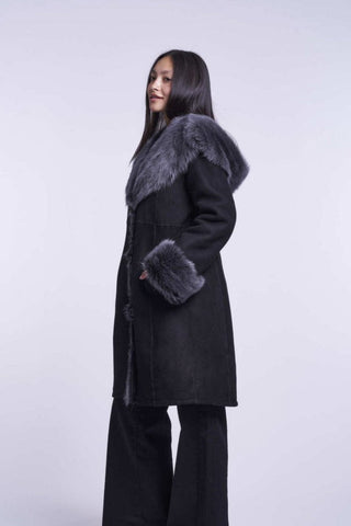 6232HD  Hooded shearling coat Toscana hood and cuffs