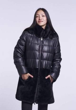 663HD Leather down and shearling hooded topper  deliovery 9/15