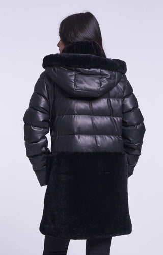 663HD Leather down and shearling hooded topper  deliovery 9/15