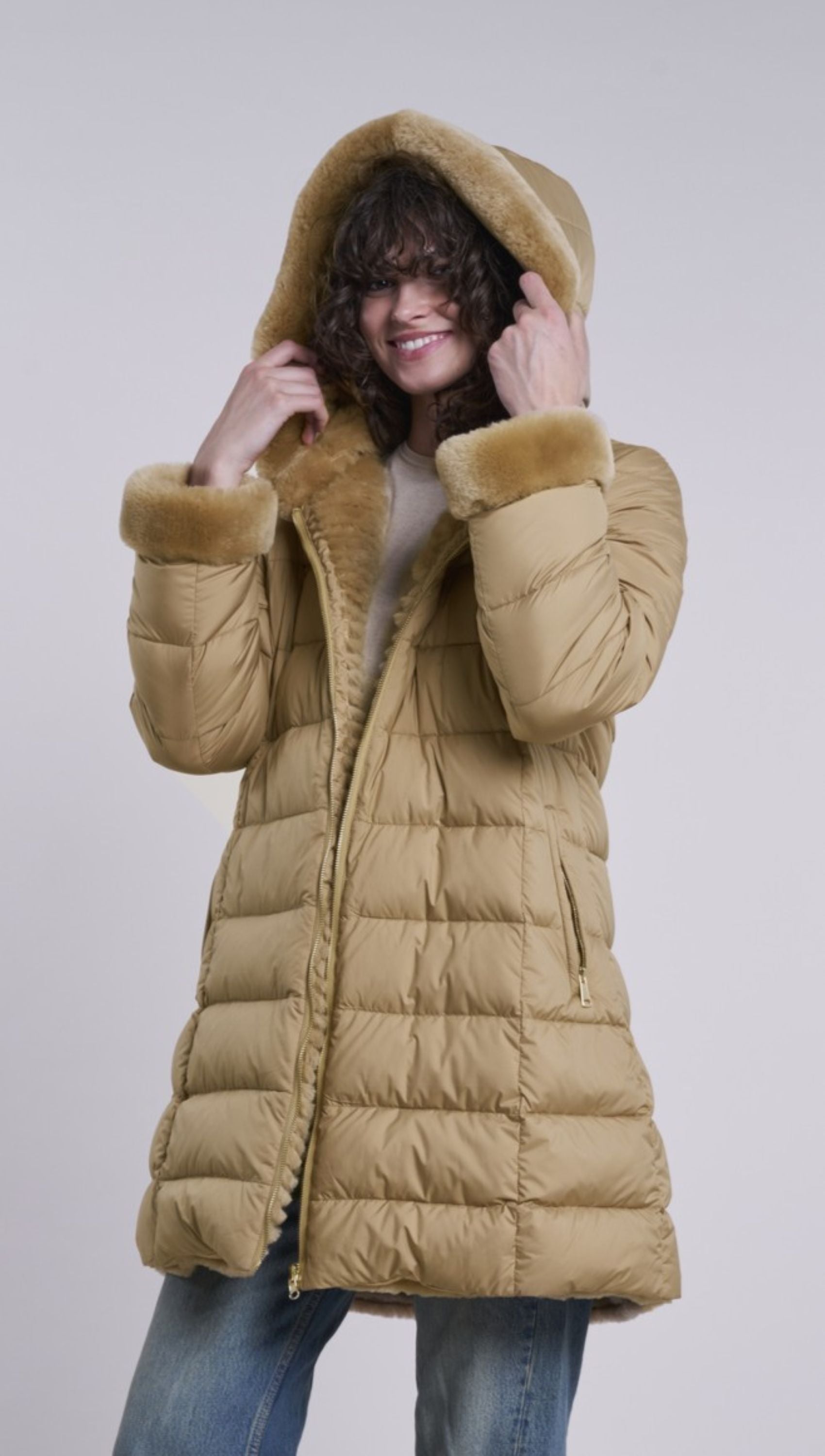 Hooded Puffer Reversible Genuine Shearling Coat | Blue Duck Hooded Puffer Reversible Genuine Shearling Coat | Blue Duck