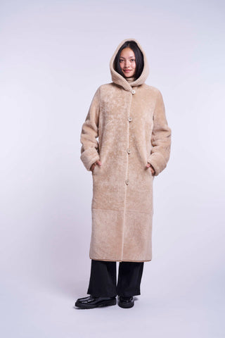6572HD Long reversible hooded shearling delivery 9/15