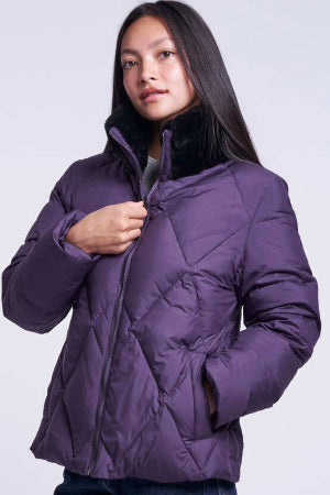 634 Diamond quilt down jacket shearling collar    delivery 9/15