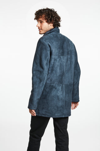 MOST POULAR MAN'S SHEARLING COAT in Navy Textured Softest shearling