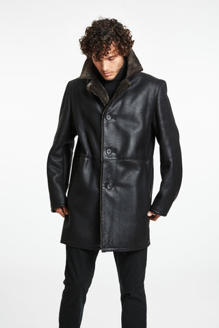 Brilliant Spanish Shearling features a front button enclosure and stand collar