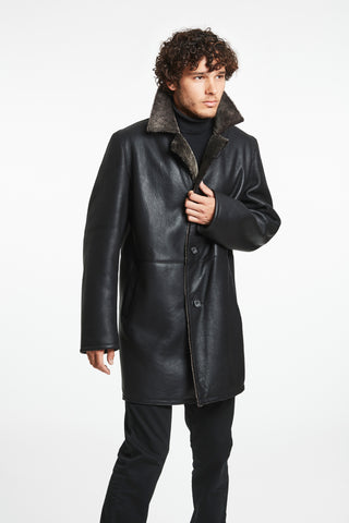 Brilliant Spanish Shearling features a front button enclosure and stand collar