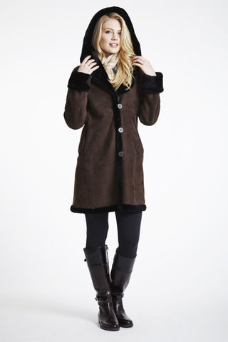 LAUGHT AT WINTER coat in Brown with Large Shawl Collar That Converts To Hood Fitted Silhouette