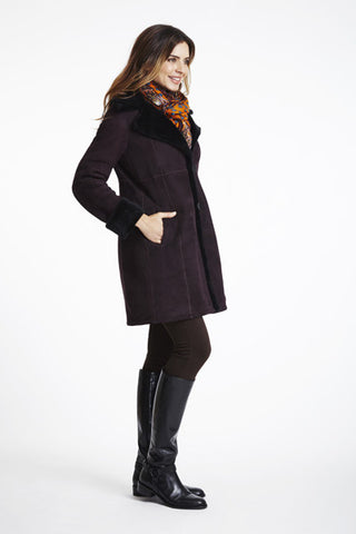 Side View of Classic Fitted Shearling with Notch Collar in Brown