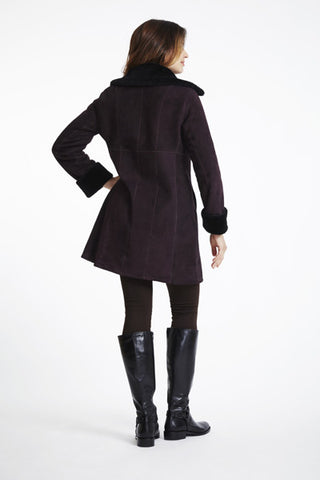 Back View of Classic Fitted Shearling with Notch Collar in Brown