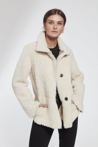 Reversible Shearling Jacket in Beige with Convertible Collar