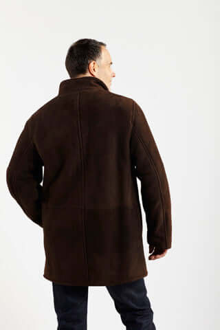 Back View of Stadium Jacket With Placket in Brown